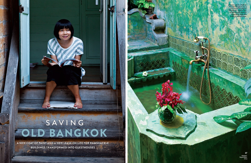 The opening spread for the award winning photo essay, "Saving Old Bangkok," for National Geographic Traveler Magazine